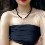 Brilliant Black Onyx Crushed Stone Baroque Pearl Necklace - floysun