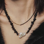 Brilliant Black Onyx Crushed Stone Baroque Pearl Necklace - floysun