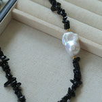 Brilliant Black Onyx Crushed Stone Baroque Pearl Necklace - floysun