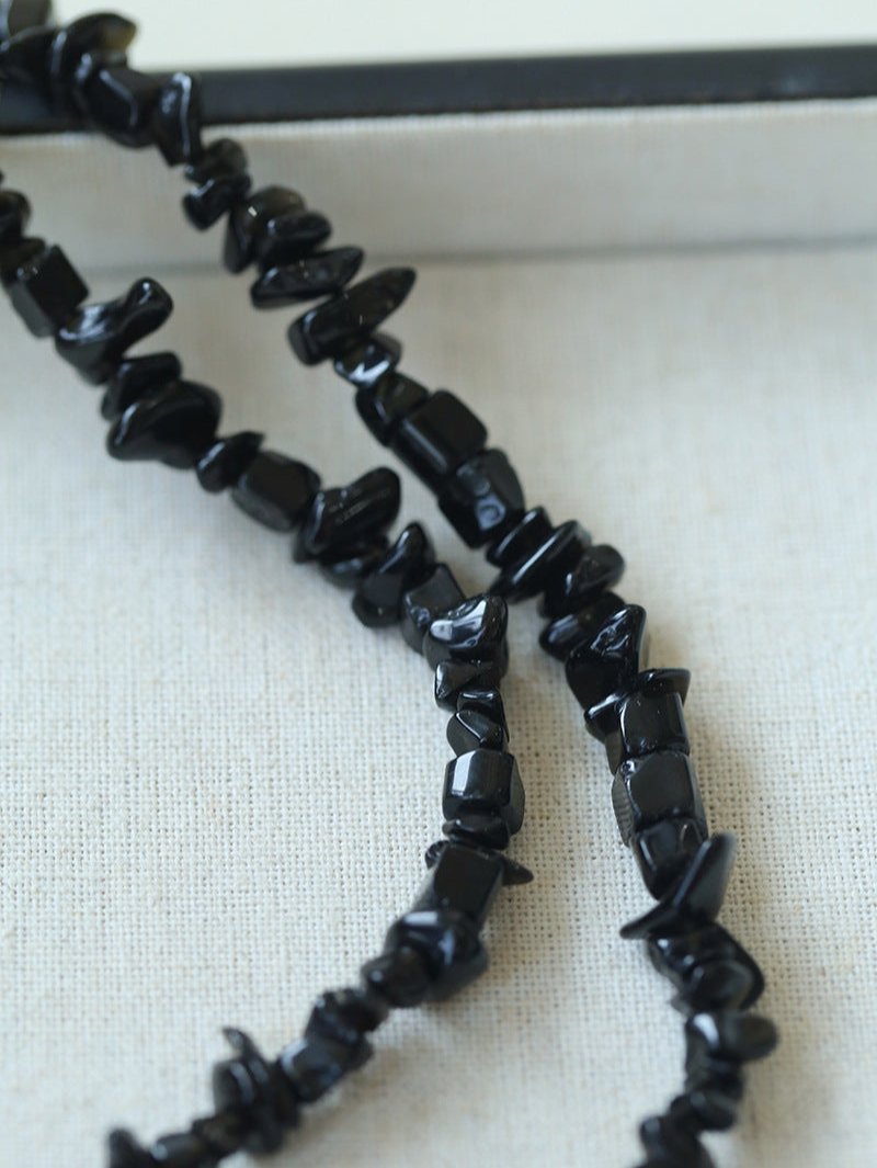 Brilliant Black Onyx Crushed Stone Baroque Pearl Necklace - floysun