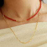 Broken Gold Red Onyx Beaded Necklace - floysun