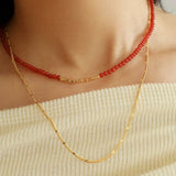 Broken Gold Red Onyx Beaded Necklace - floysun