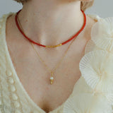 Broken Gold Red Onyx Beaded Necklace - floysun