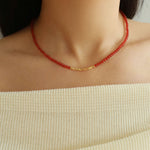 Broken Gold Red Onyx Beaded Necklace - floysun