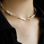 Broken Silver Toothpick Freshwater Pearl Necklaces - floysun