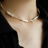 Broken Silver Toothpick Freshwater Pearl Necklaces - floysun