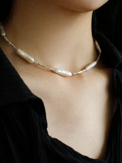 Broken Silver Toothpick Freshwater Pearl Necklaces - floysun