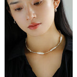 Broken Silver Toothpick Freshwater Pearl Necklaces - floysun