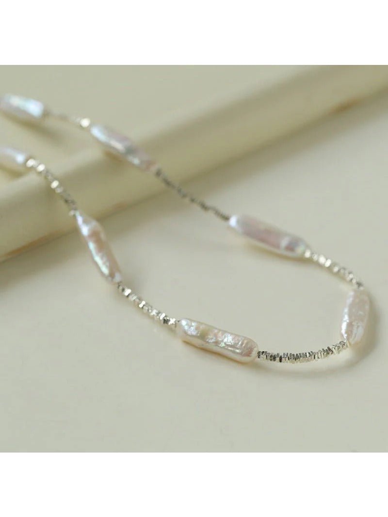 Broken Silver Toothpick Freshwater Pearl Necklaces - floysun