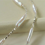 Broken Silver Toothpick Freshwater Pearl Necklaces - floysun