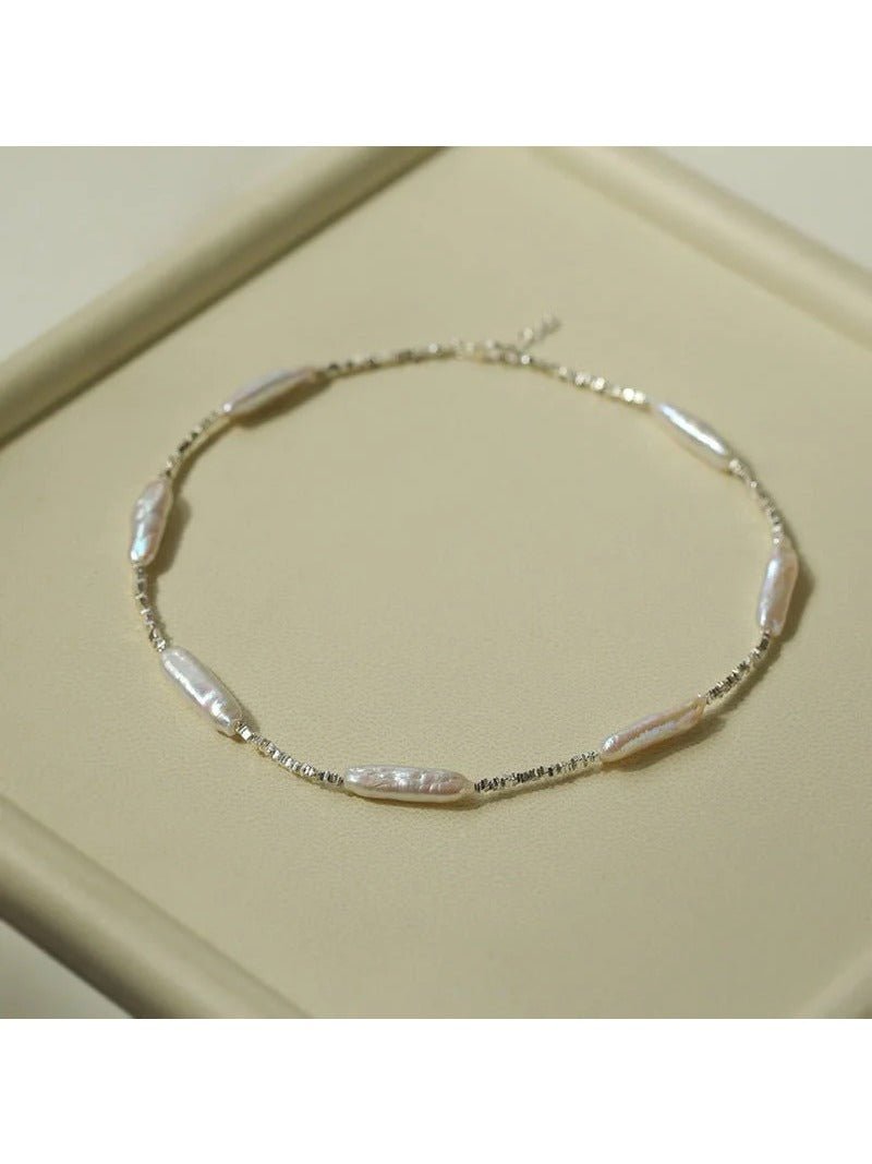 Broken Silver Toothpick Freshwater Pearl Necklaces - floysun