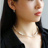 Broken Silver Toothpick Freshwater Pearl Necklaces - floysun