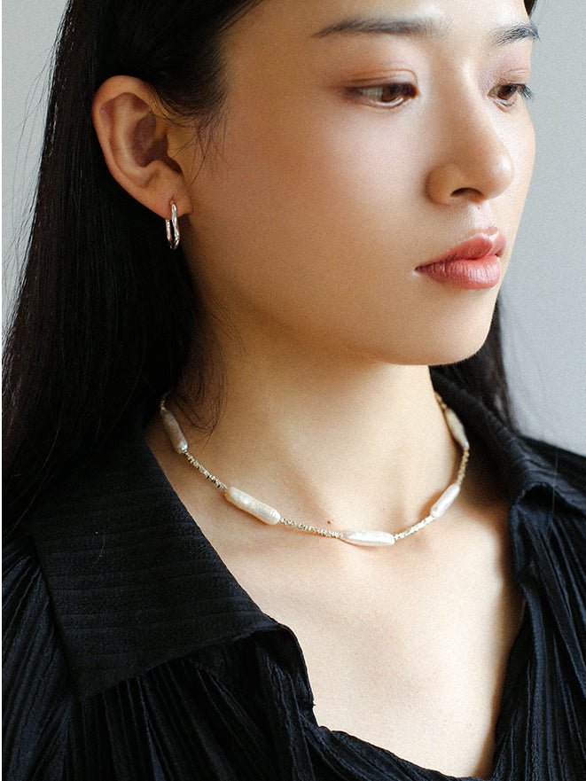 Broken Silver Toothpick Freshwater Pearl Necklaces - floysun