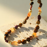 Broken Tiger's Eye Natural Stone Beaded Necklace - floysun