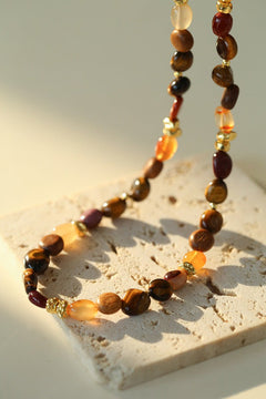 Broken Tiger's Eye Natural Stone Beaded Necklace - floysun