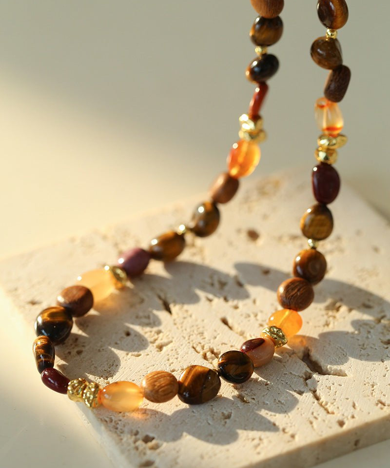 Broken Tiger's Eye Natural Stone Beaded Necklace - floysun