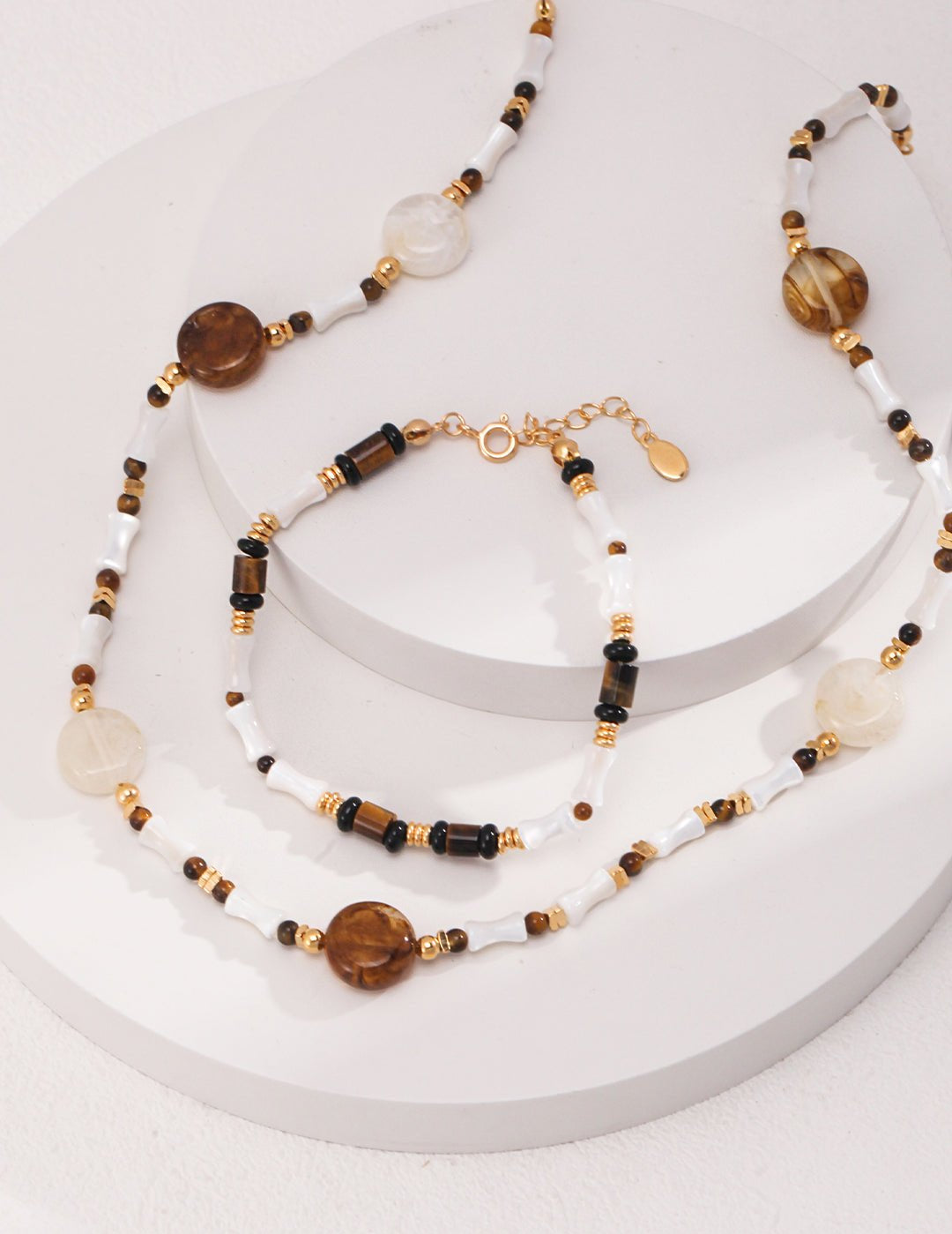 Brown Tiger Eye Stone Shells Beaded Necklace - floysun