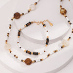 Brown Tiger Eye Stone Shells Beaded Necklace - floysun