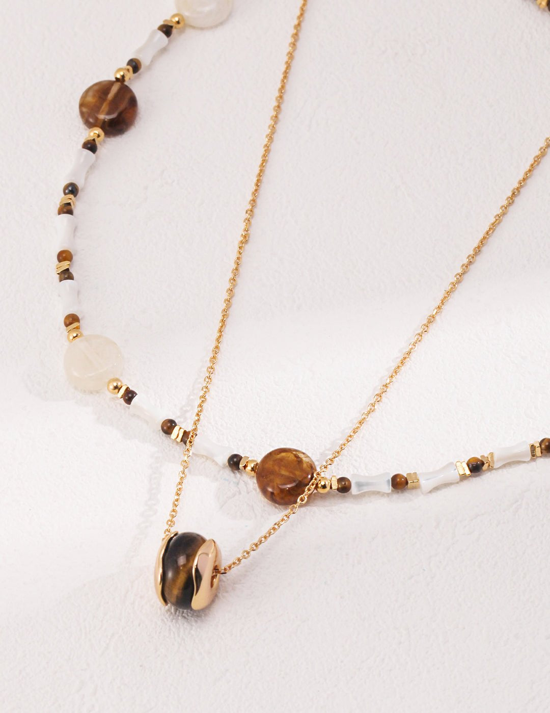 Brown Tiger Eye Stone Shells Beaded Necklace - floysun