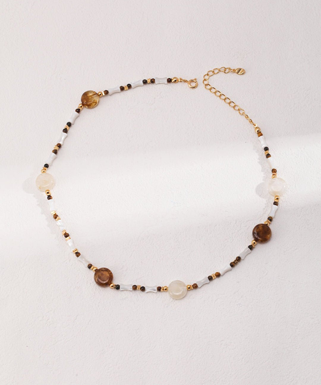 Brown Tiger Eye Stone Shells Beaded Necklace - floysun