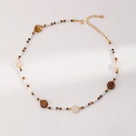 Brown Tiger Eye Stone Shells Beaded Necklace - floysun