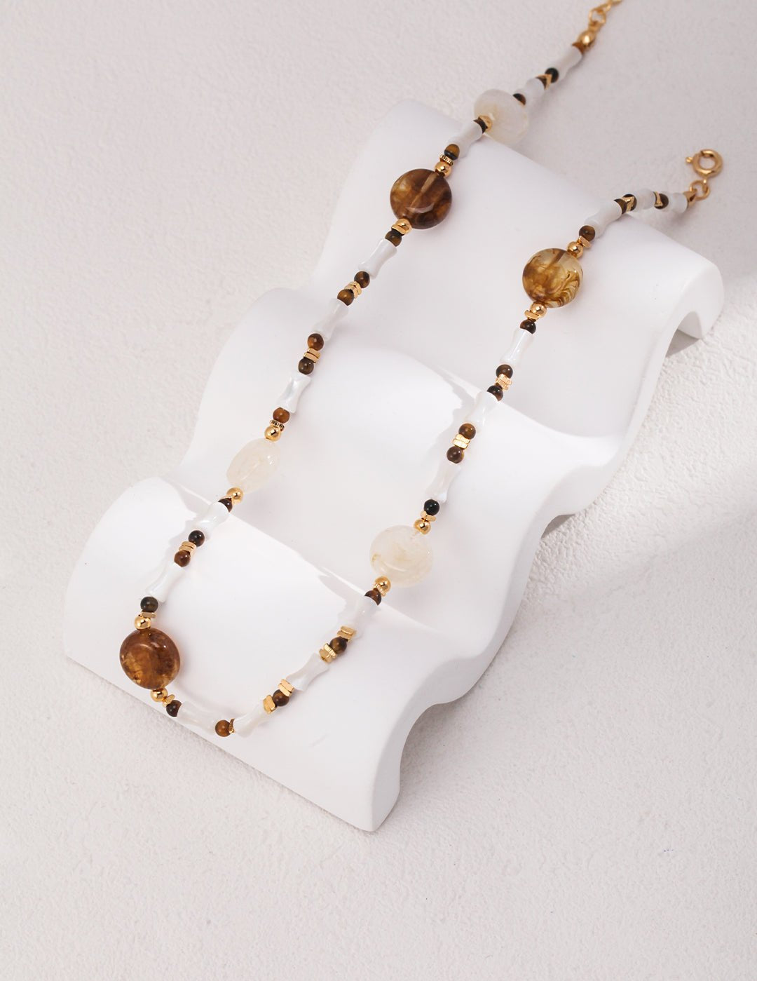 Brown Tiger Eye Stone Shells Beaded Necklace - floysun