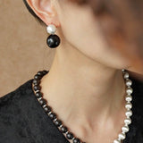 Brushed Ball Ebony Wood Round Bead Drop Earrings - floysun