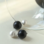 Brushed Ball Ebony Wood Round Bead Drop Earrings - floysun