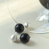 Brushed Ball Ebony Wood Round Bead Drop Earrings - floysun