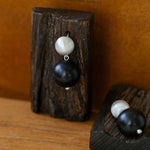 Brushed Ball Ebony Wood Round Bead Drop Earrings - floysun