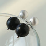 Brushed Ball Ebony Wood Round Bead Drop Earrings - floysun