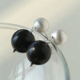 Brushed Ball Ebony Wood Round Bead Drop Earrings - floysun