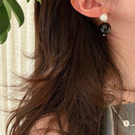 Brushed Ball Ebony Wood Round Bead Drop Earrings - floysun