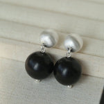 Brushed Ball Ebony Wood Round Bead Drop Earrings - floysun