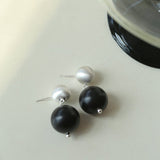 Brushed Ball Ebony Wood Round Bead Drop Earrings - floysun