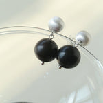 Brushed Ball Ebony Wood Round Bead Drop Earrings - floysun