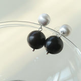 Brushed Ball Ebony Wood Round Bead Drop Earrings - floysun