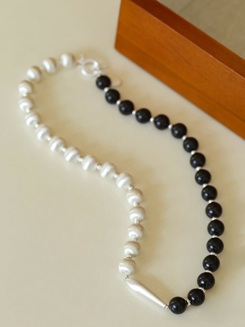 Brushed Bead & Ebony Wood Sphere Necklace - floysun