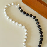 Brushed Bead & Ebony Wood Sphere Necklace - floysun