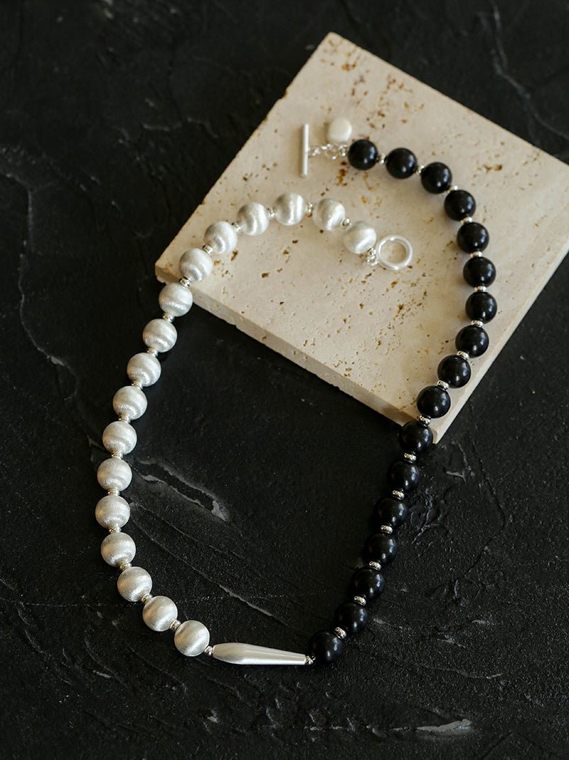 Brushed Bead & Ebony Wood Sphere Necklace - floysun