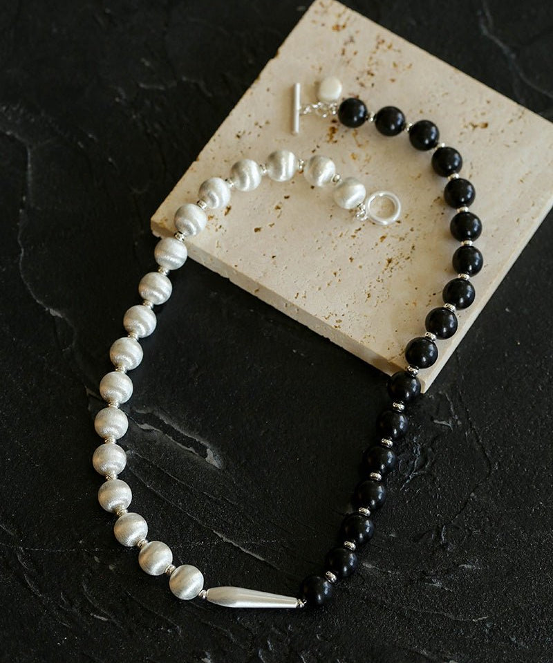 Brushed Bead & Ebony Wood Sphere Necklace - floysun