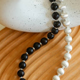 Brushed Bead & Ebony Wood Sphere Necklace - floysun