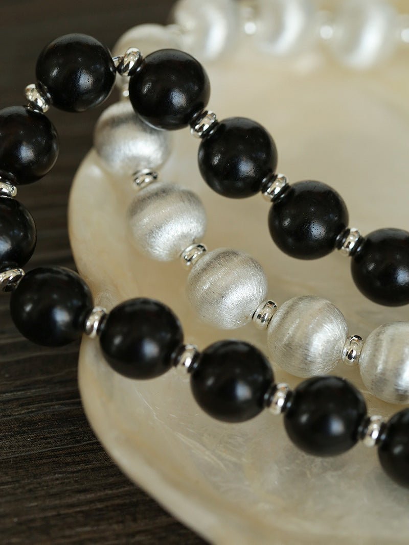 Brushed Bead & Ebony Wood Sphere Necklace - floysun