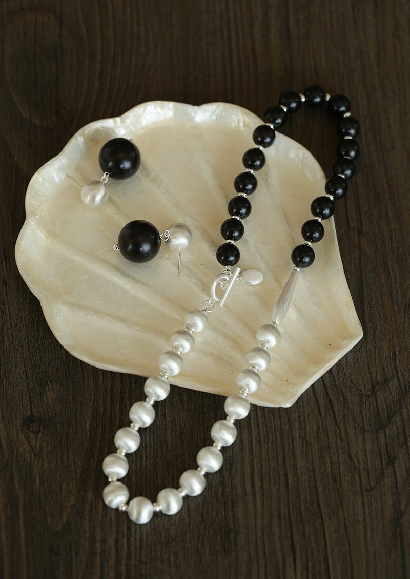 Brushed Bead & Ebony Wood Sphere Necklace - floysun