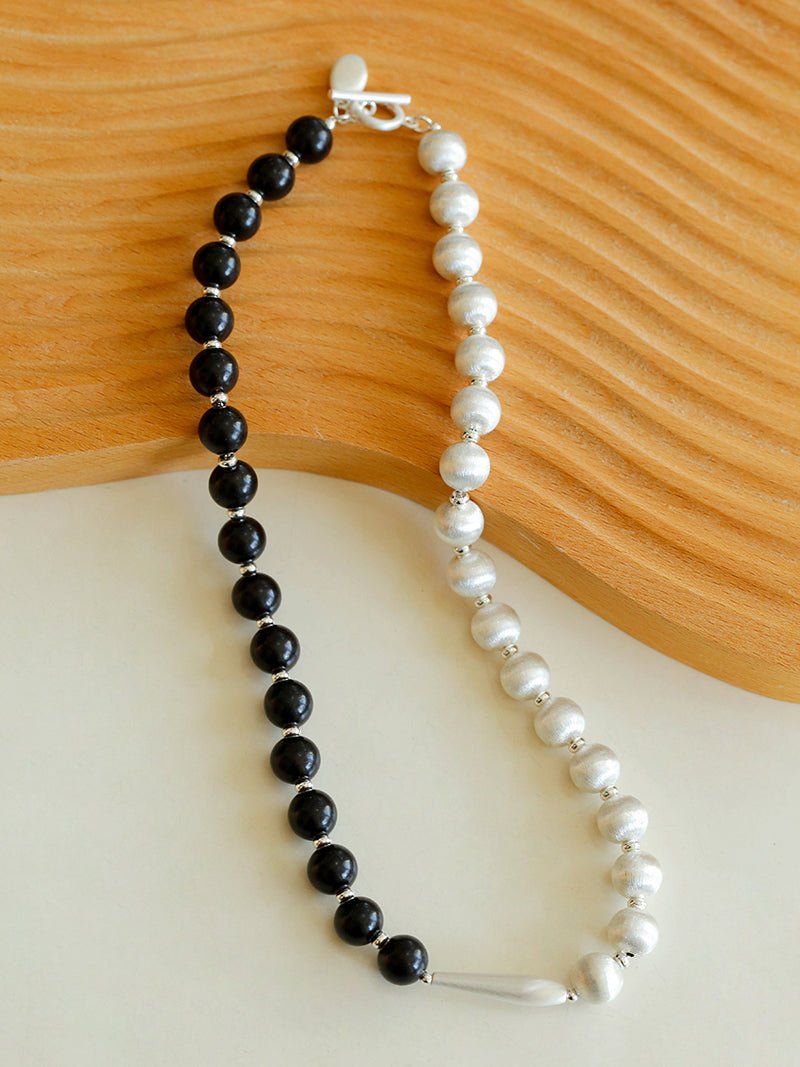 Brushed Bead & Ebony Wood Sphere Necklace - floysun