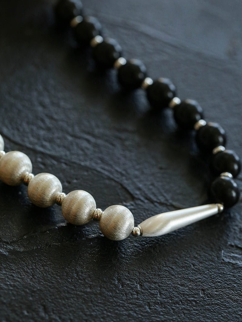 Brushed Bead & Ebony Wood Sphere Necklace - floysun