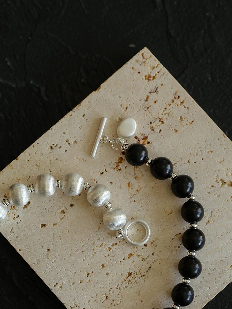 Brushed Bead & Ebony Wood Sphere Necklace - floysun