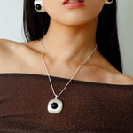 Brushed Geometric Pendant Agate Earrings - floysun