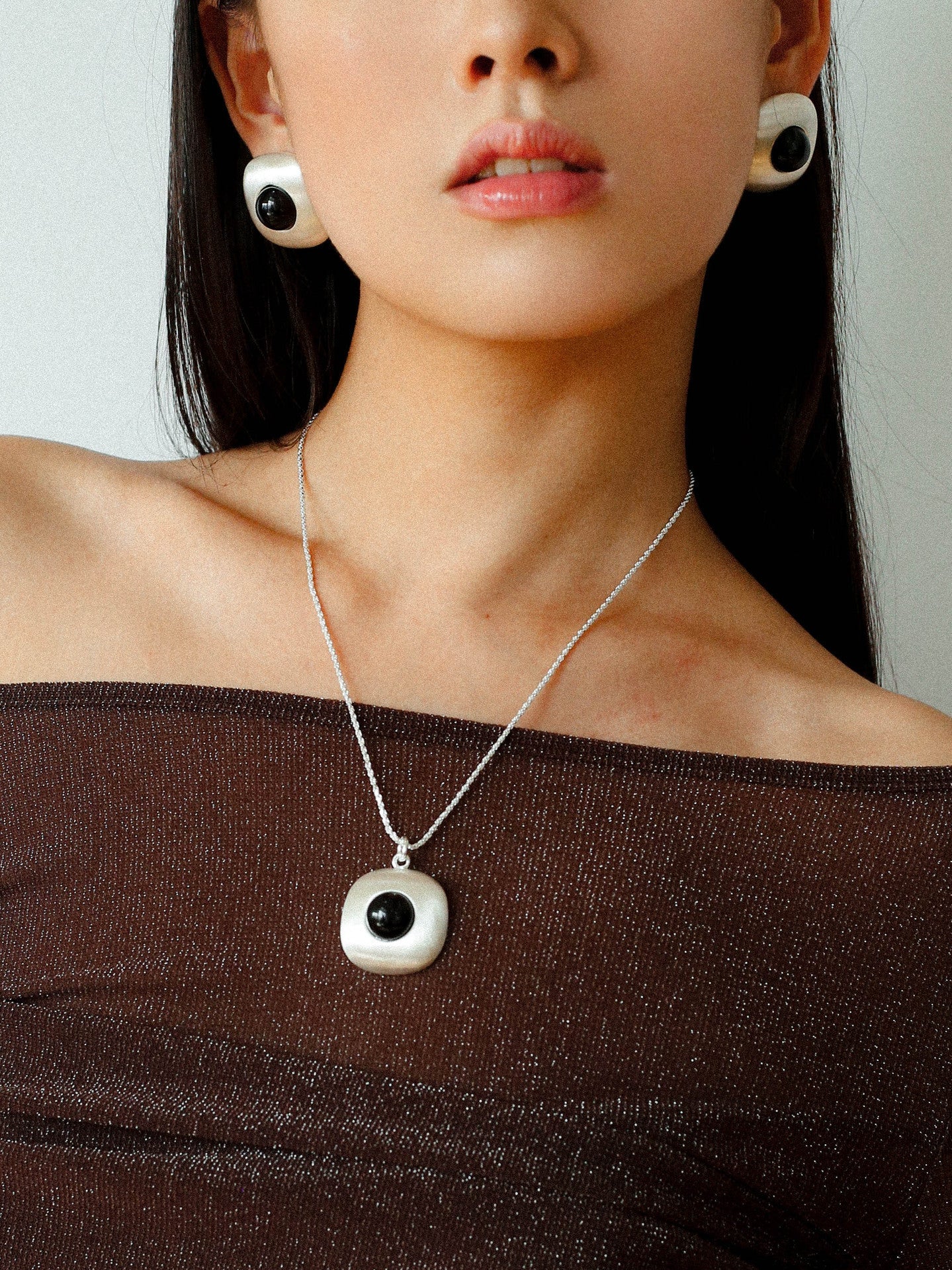 Brushed Geometric Pendant Agate Earrings - floysun