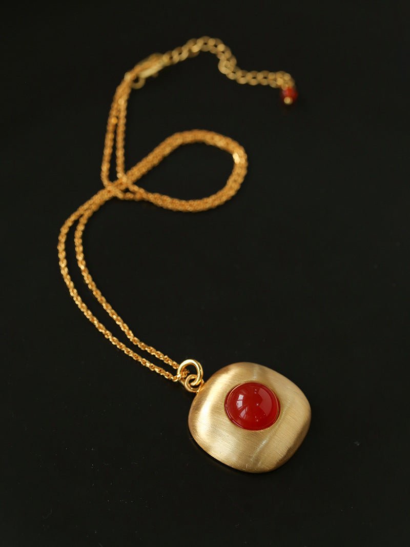 Brushed Geometric Pendant Agate Necklace - floysun